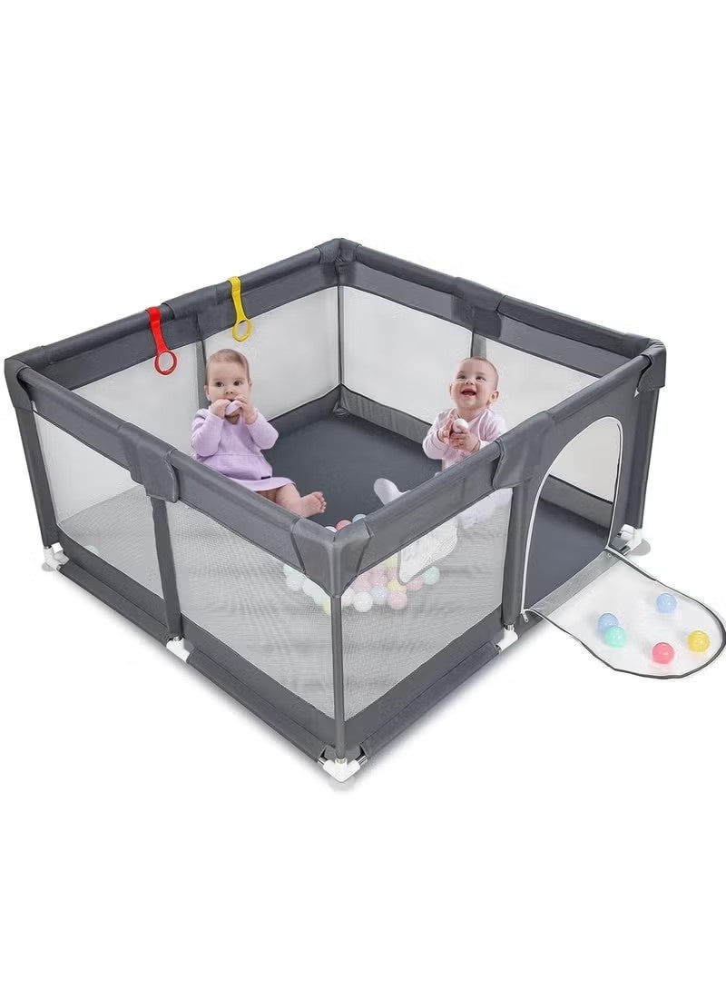 Beauenty Baby Playpen, 47×47 Inch Small Playpen for Babies, Enhanced Safety Baby Play Yard for Indoor & Outdoor, Infant Play Pen with Soft Breathable Visible Mesh, Anti-Fall Design & Easy Setup, Grey - Image 4